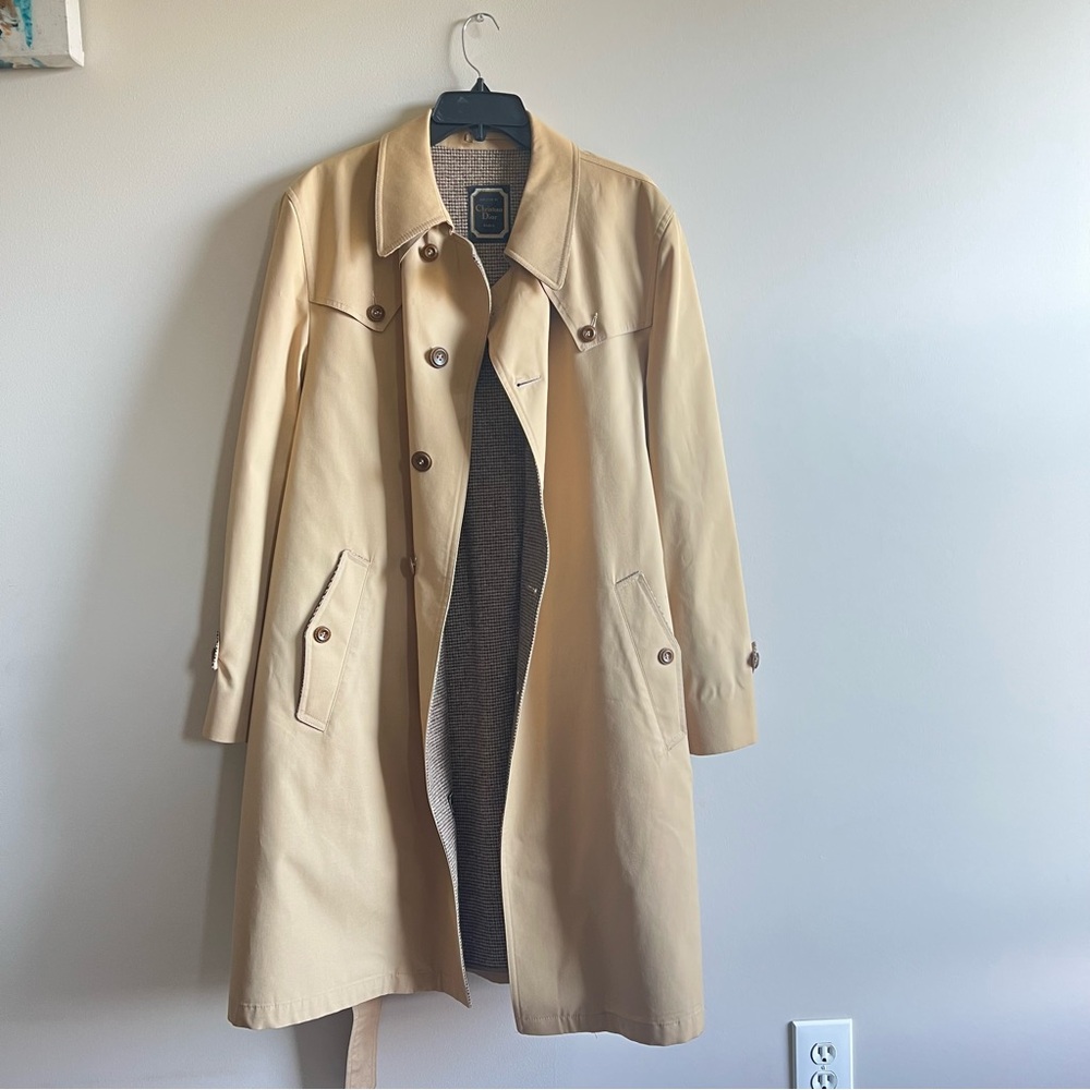 Christian Dior Paris Trench Coat Mens 44R Belted Wool Liner Classic 90s Vintage